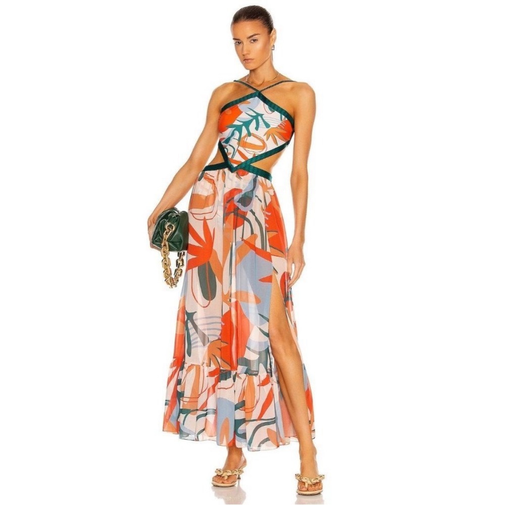 NWT PatBO Rio Print Halter Cutout Maxi Dress (XS)